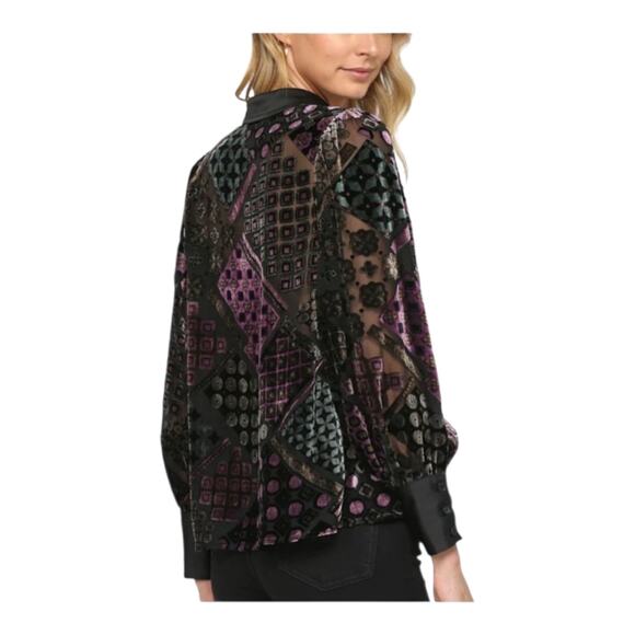 Fate Whimsigoth Velvet Burnout Art to Wear Womens size Small Old Money fairy Top - Picture 2 of 12